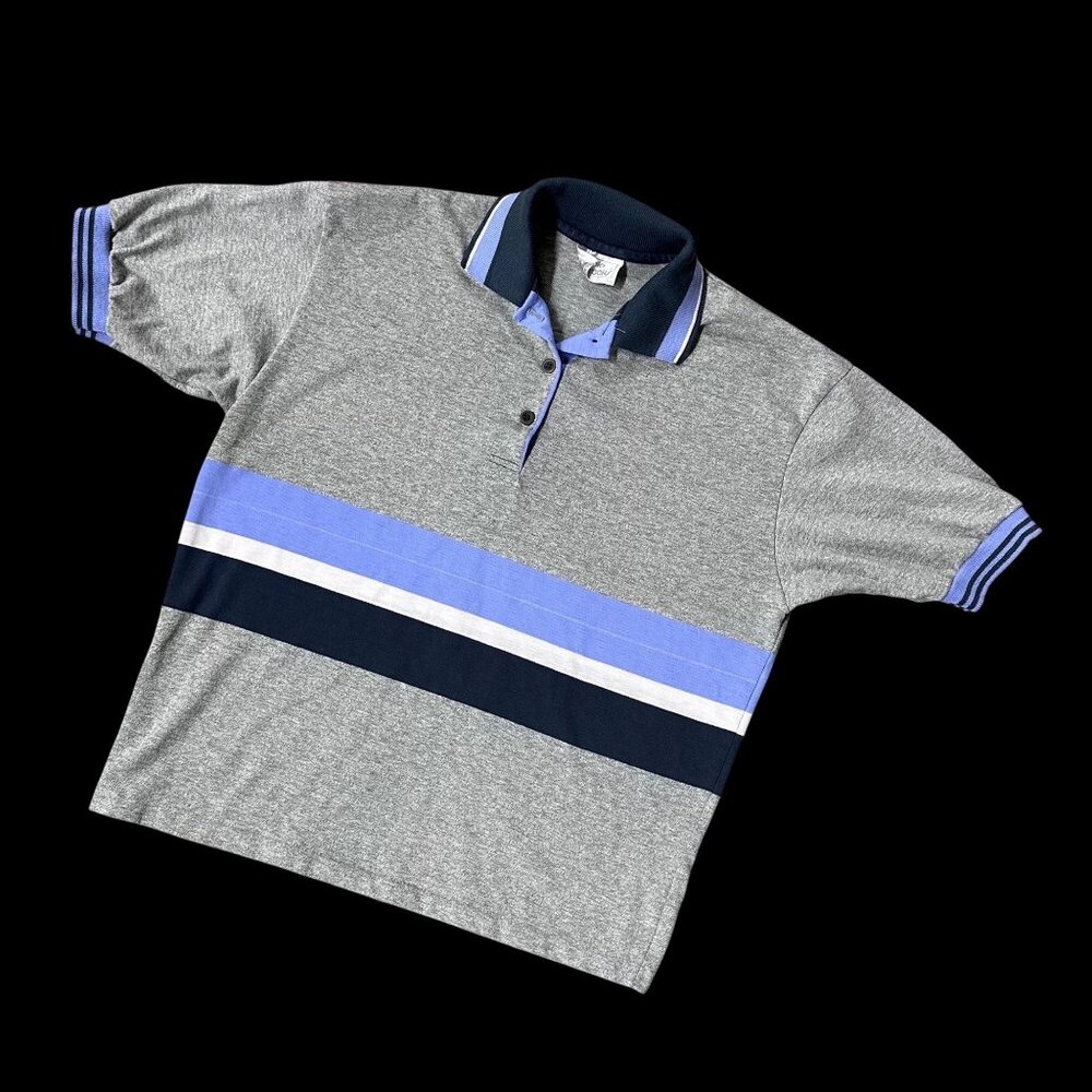 Vintage Polo Shirt Navy Purple Stripes Gray Size Small 1980s Bobbie Brooks USA